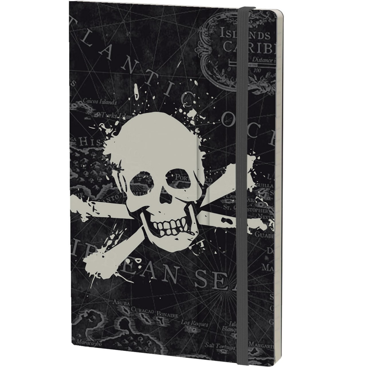 Stifflexible Notizbuch HISTORICAL NOTES 13 x 21 cm 192 S., Pocket/Bookmark, Elastic closure,
JOLLY ROGER (Pirate Flag)